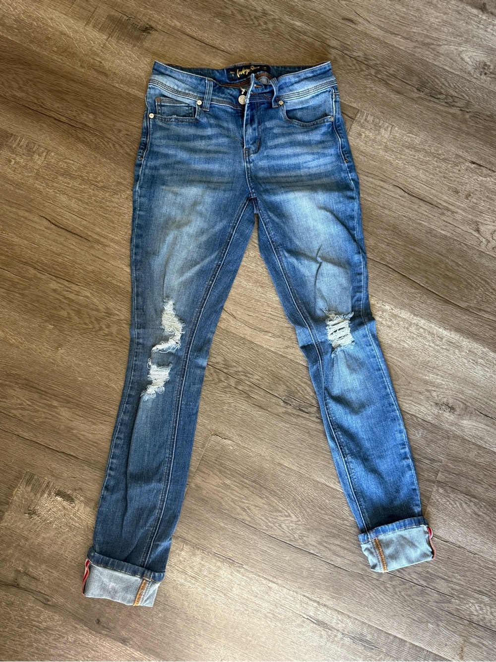Indigo Rein Distressed Mid-Blue Skinny Jeans